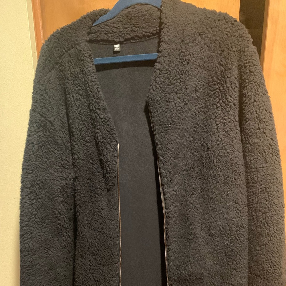 Uniqlo Sherpa Long zip Jacket, Black, Medium